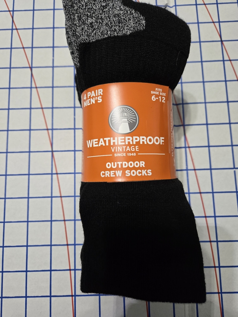 Weatherproof Men's Wool Blend Black Crew Socks 4 Pack